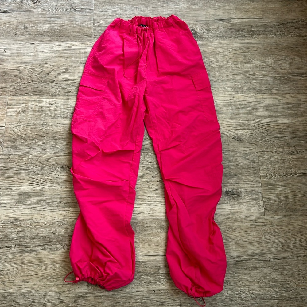 L hot pink parachute pants